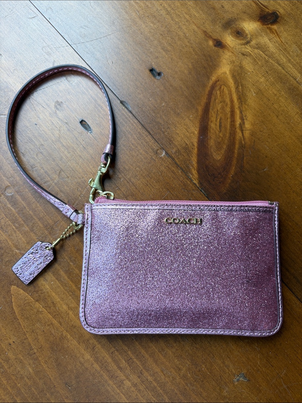 Coach Pink Glitter Sparkle Shimmering Wristlet - Picture 2 of 9